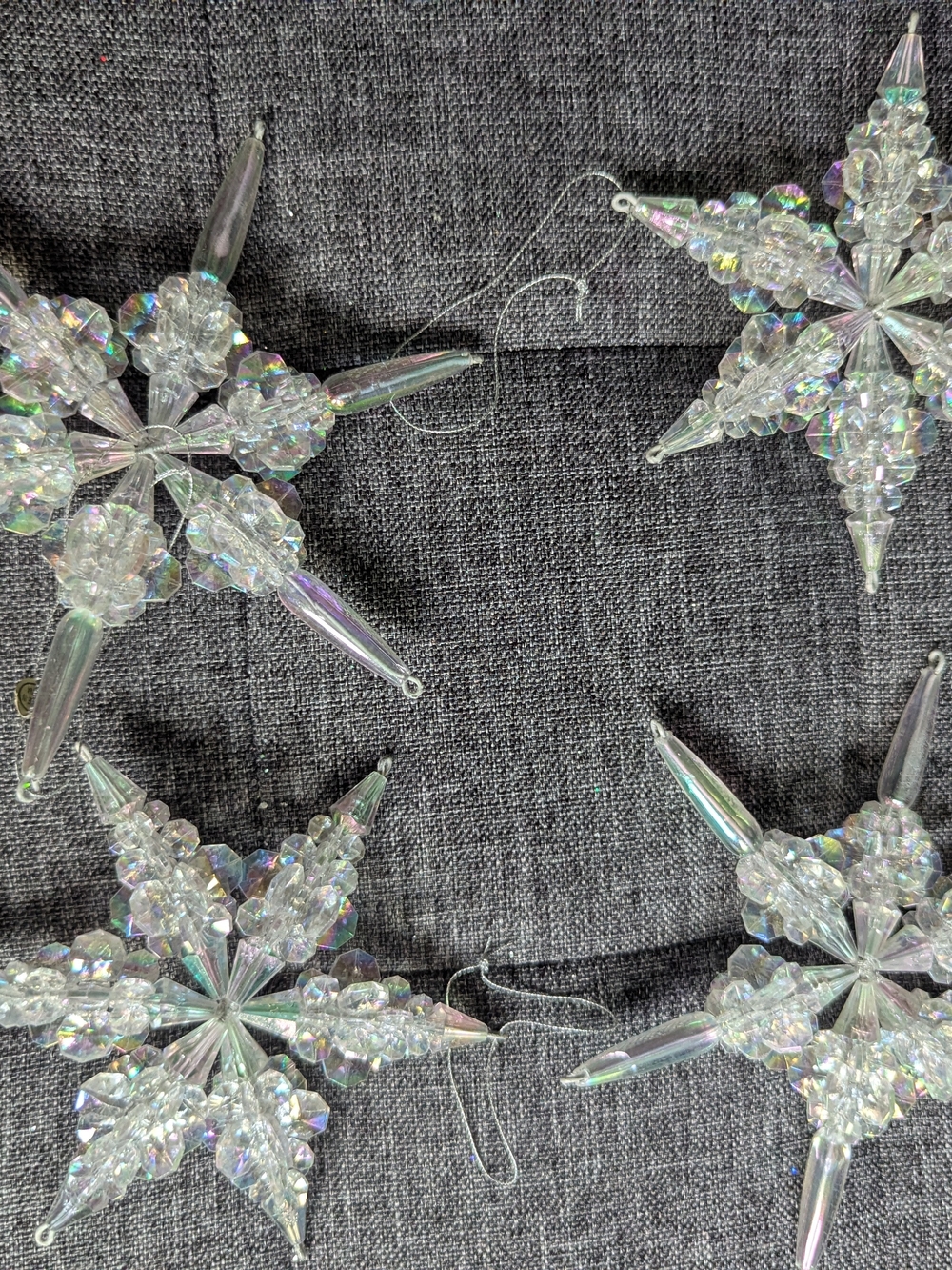 Iridescent Beaded Crystal Snowflake Ornaments - Set of 4